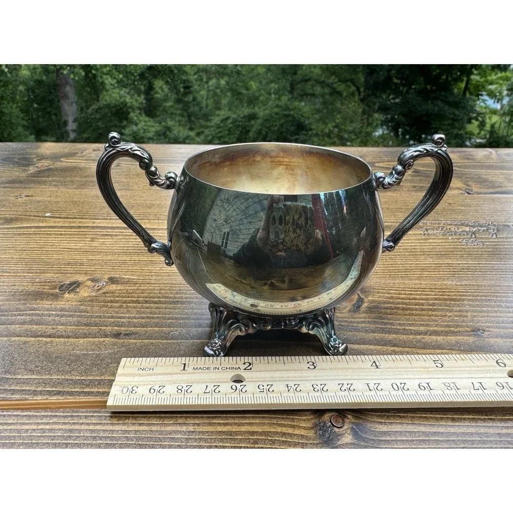 Vintage Oneida Silverplate Creamer Sugar Bowl Set Footed Ornate Handles